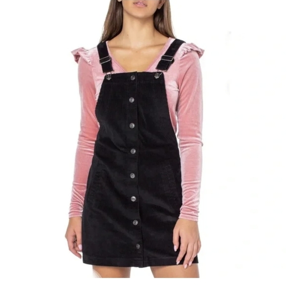 Celebrity Pink Dresses & Skirts - Celebrity Pink Black Corduroy Overall Jumper Mini Dress Size Medium